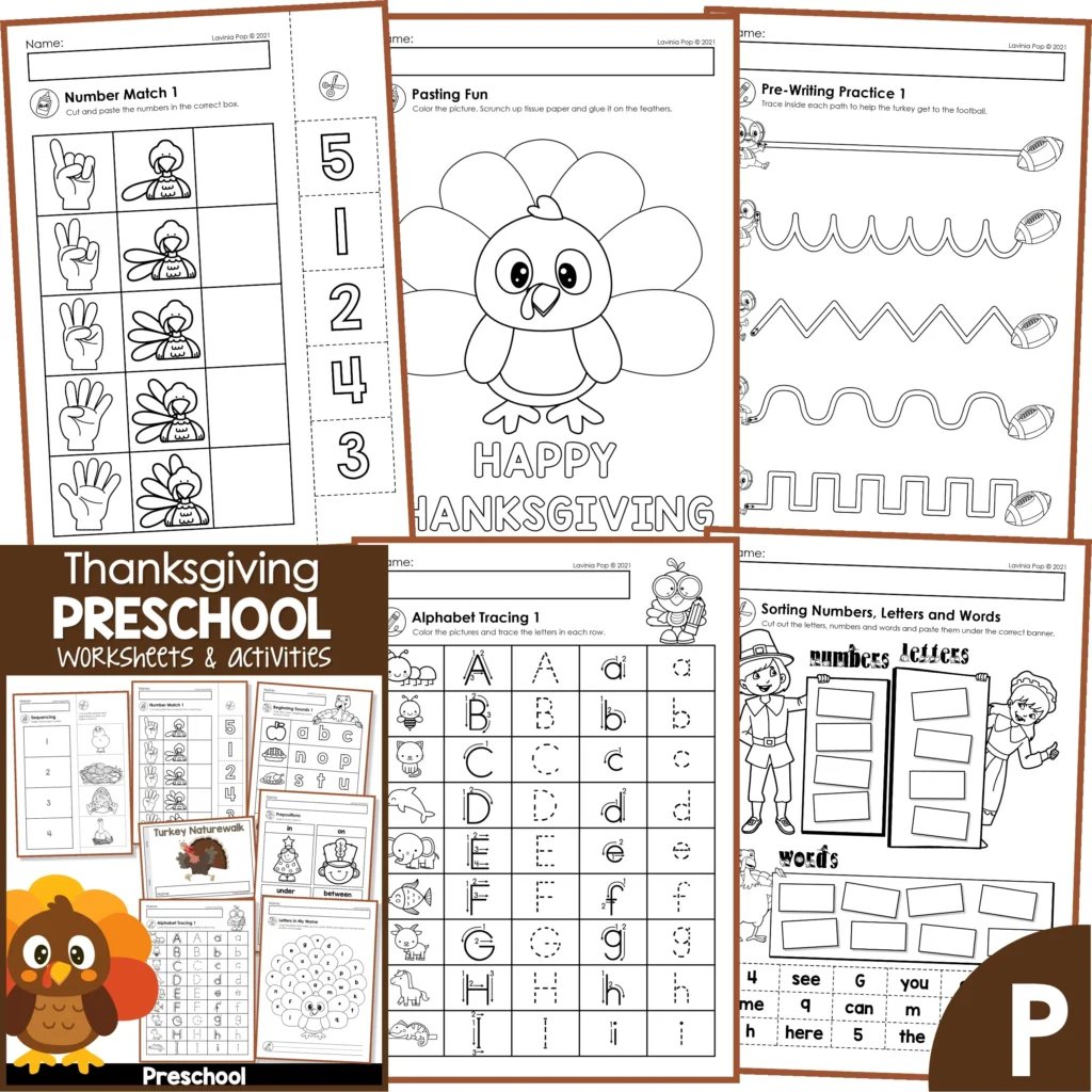 thanksgiving no prep preschool worksheets & activities - in my world